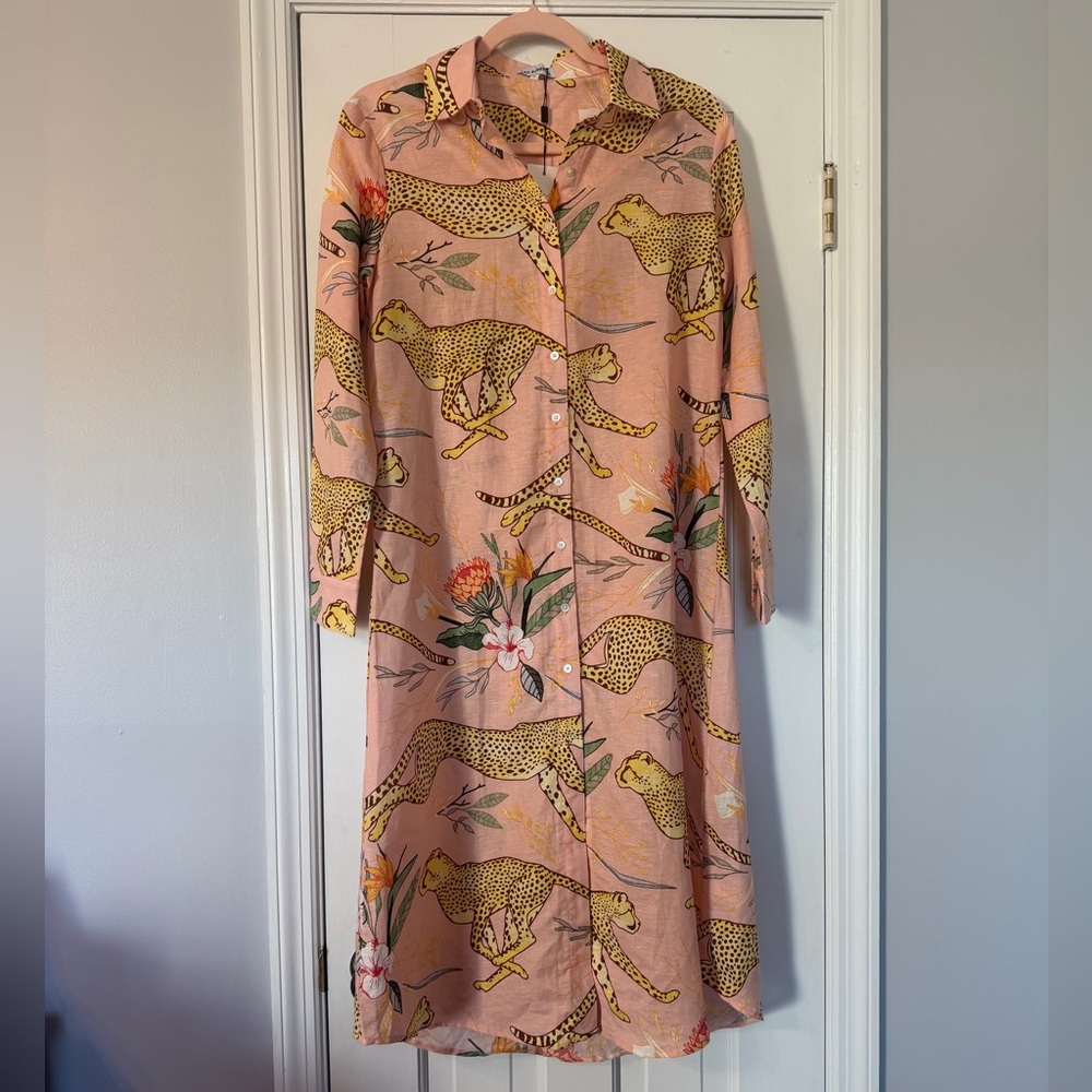 Las Sureñas Cotton Linen Pink Cheetah Beach Cover Up Tunic | Medium | NWT